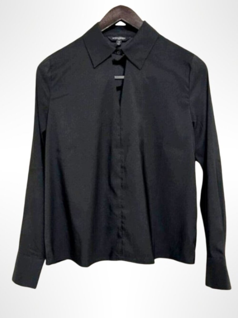 BANANA REPUBLIC Satin Split Neck Long Sleeve Pullover Blouse Black Size S